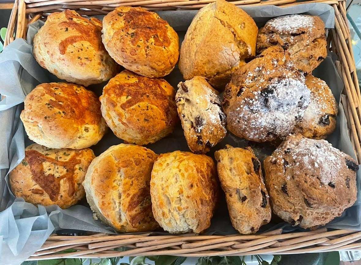 Freshly baked scones and cakes served at Mad Hatters tea room.