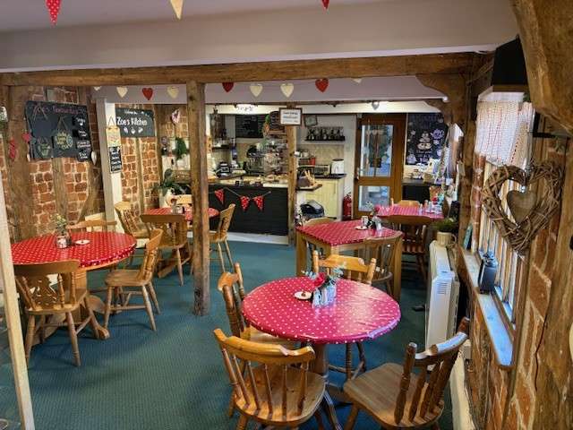 Colourful interior seating area inside Zoe's café and tearoom.